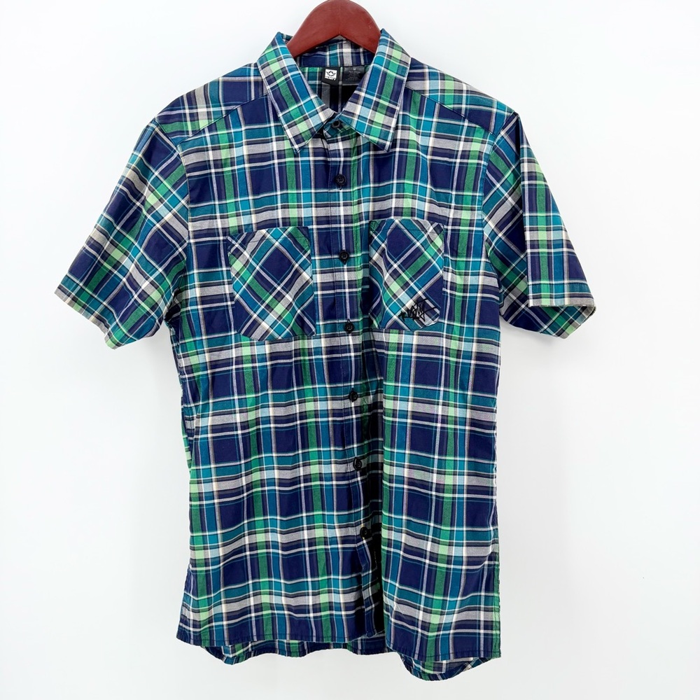Rusty "Bugle Boy" Men's Medium Green Plaid SS Button Down Shirt Surf J11104701